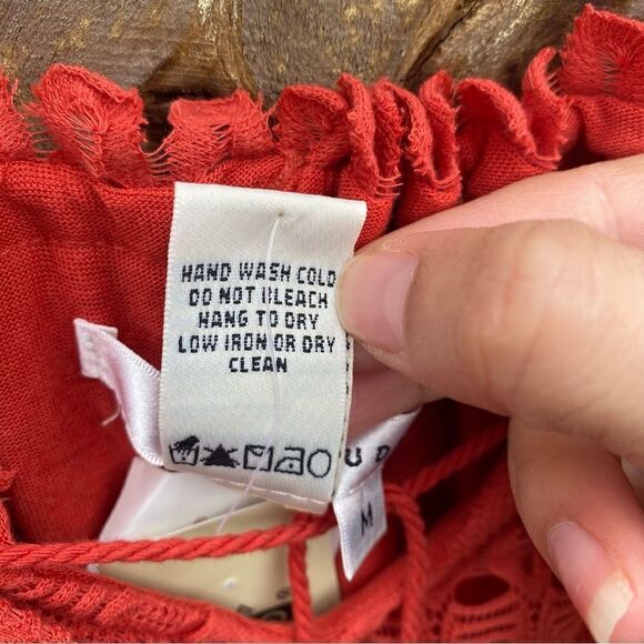 NEW Max Studio Lace Crochet Bohemian A-line orangish Red Mini Dress - Picture 5 of 9